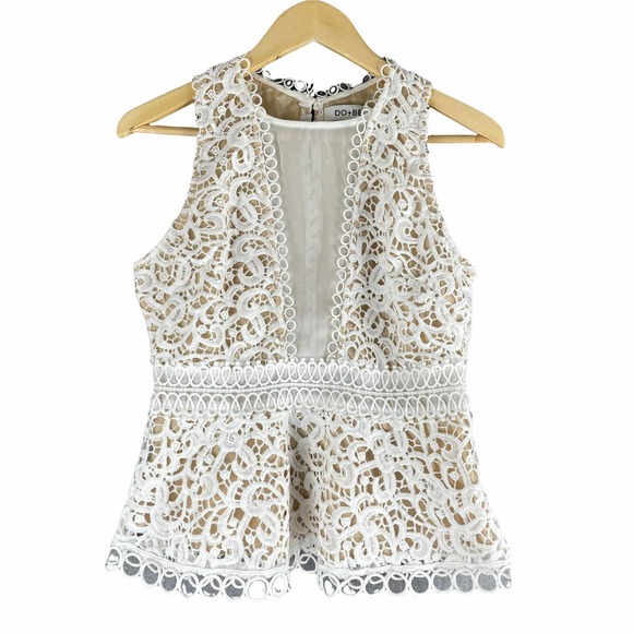 Do+Be Remmy Lace Tank Top Peplum Hem White (fits like 8) - Picture 2 of 7